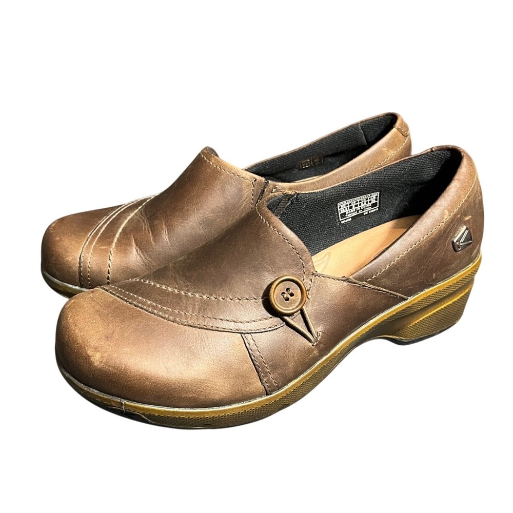 Keen Women's Mora Button Brown Leather Casual Boot Shoe Mule Clogs‎ Size 8